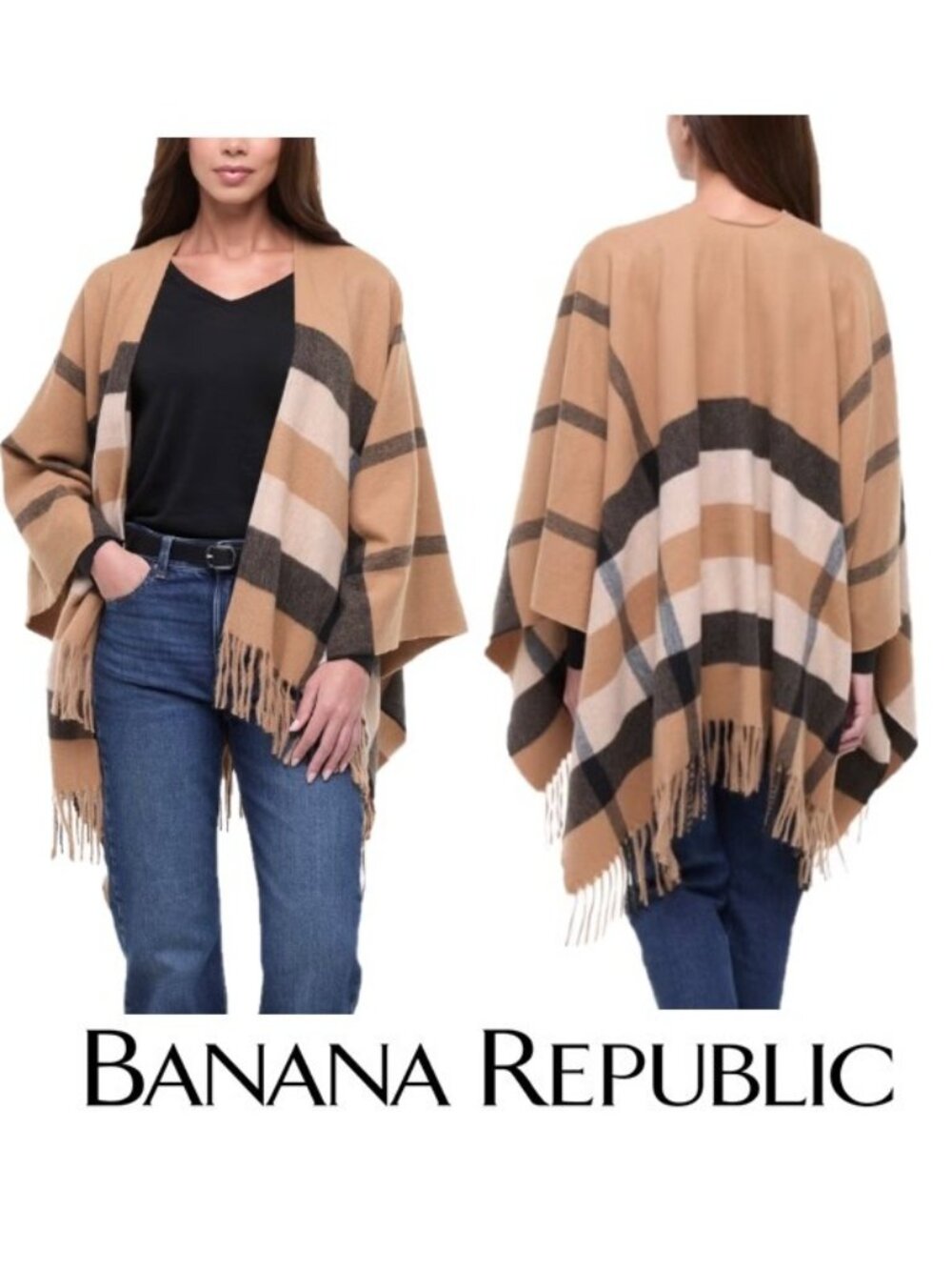 NWT Banana Republic Women's Wrap, Tan Milano Plaid